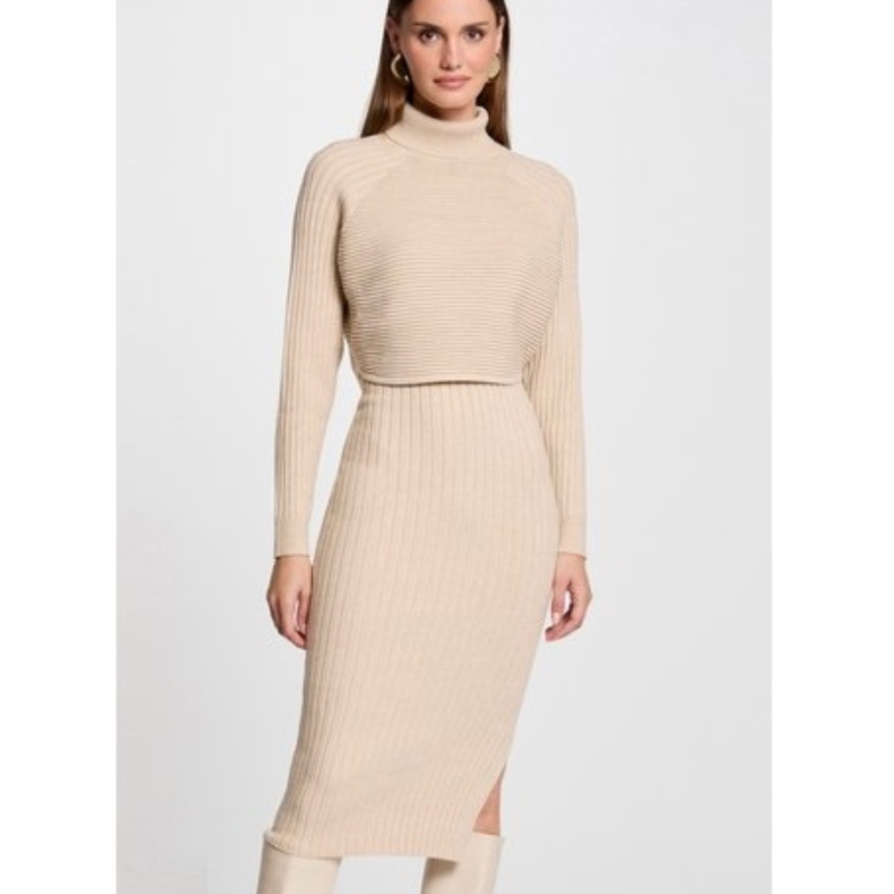 $345 Rachel Zoe Set Wool Cropped Sweater & Dress Women’ Size S City Turtleneck